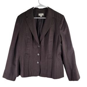 Ann Taylor LOFT Wool Blazer Jacket Womens 16 Brown 3 Button Business Academia